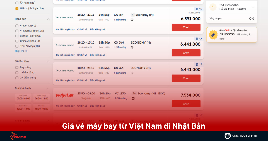 Giá vé máy bay từ Việt Nam đi Nhật Bản tham khảo
