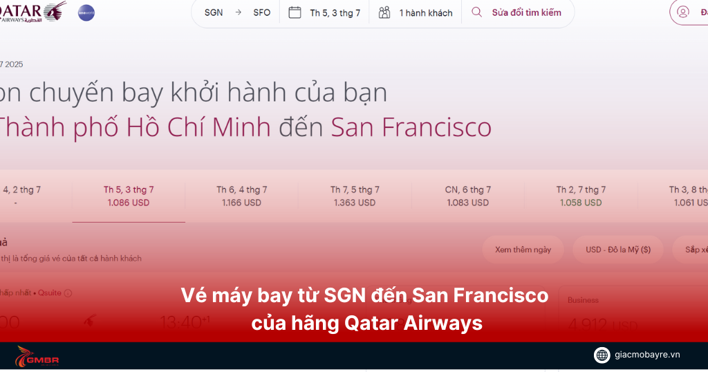 Vé máy bay từ SGN đến San Francisco của hãng Qatar Airways