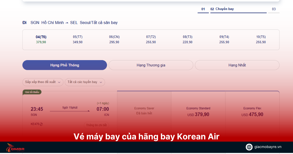 ve may bay tu sai gon den seoul korean air