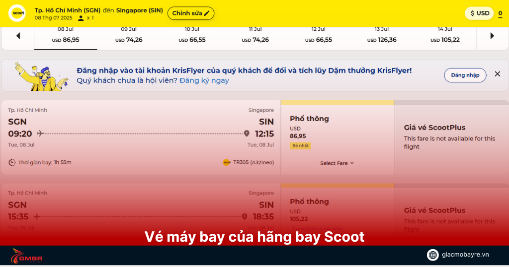 Giá vé máy bay của hãng Scoot