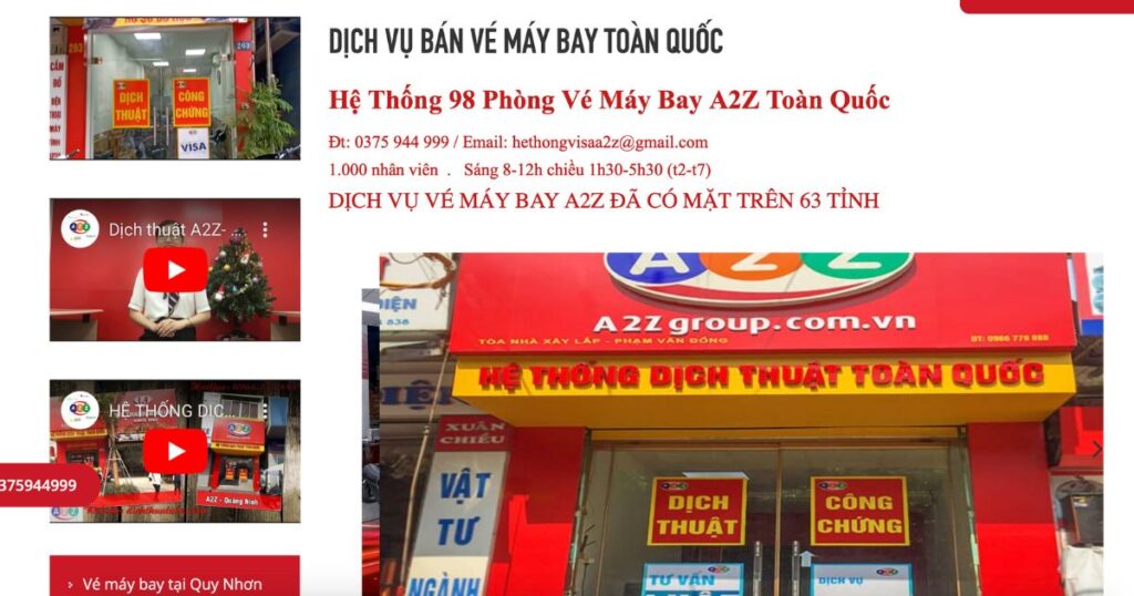 A2ZGroup cung cấp đa dạng dịch vụ: vé máy bay, visa, dịch thuật,...
