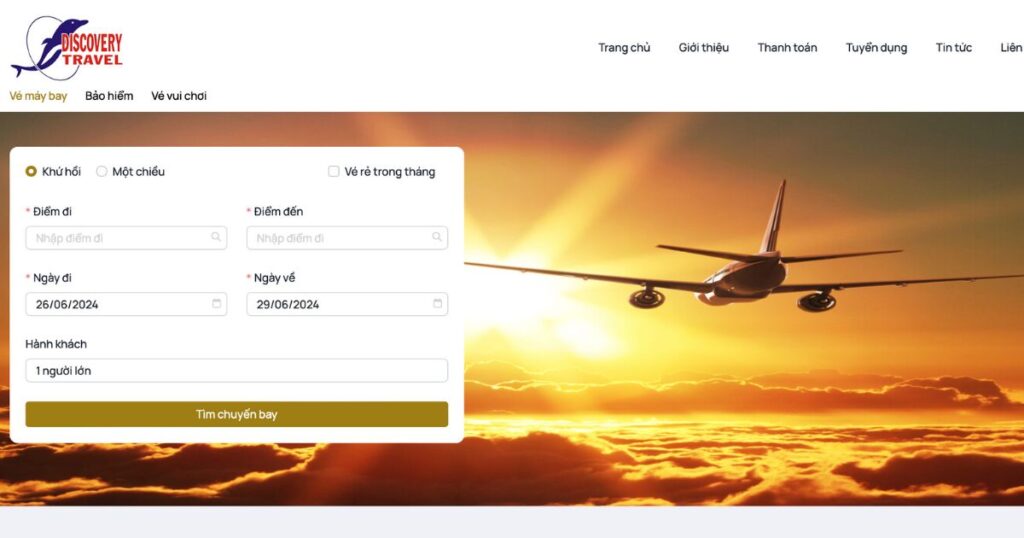 Giao diện website đặt vé của Discovery Travel
