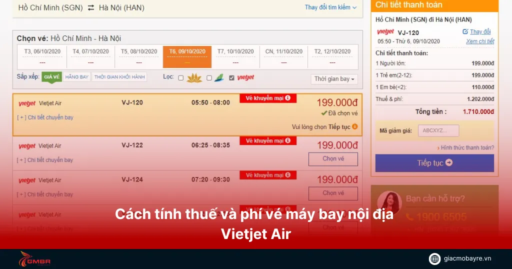 Thuế và phí vé máy bay nội địa Vietjet Air