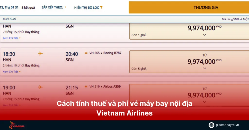 Cách tính thuế, phí vé máy bay Vietnam Airlines