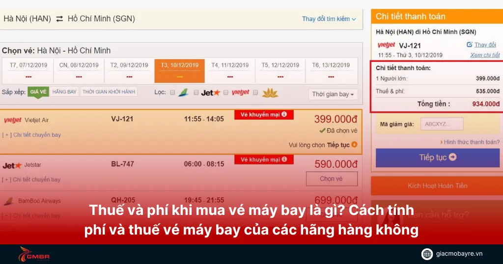 thuế và phí khi mua vé máy bay