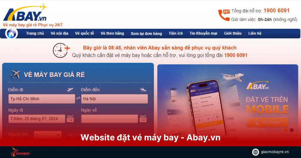 Giao diện đặt vé của abay.vn