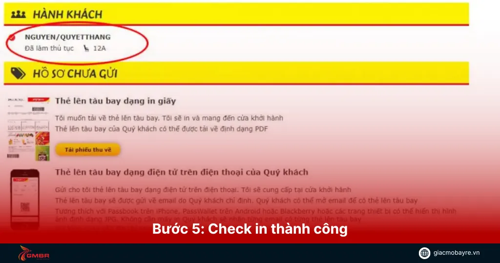 Check in vé máy bay vietjet thành công