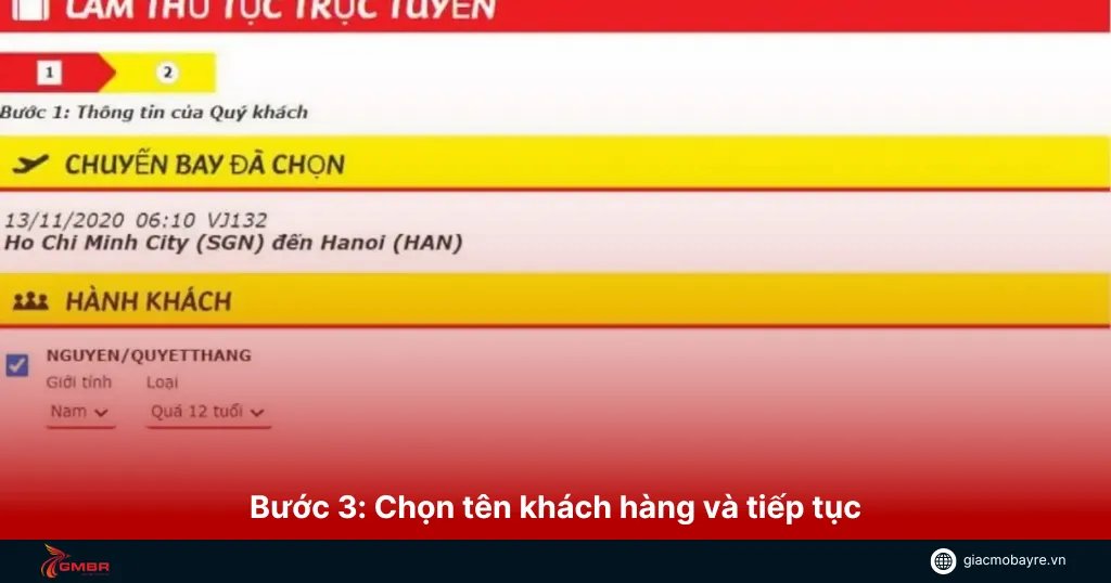 Chọn “Online Check In và tiếp tục