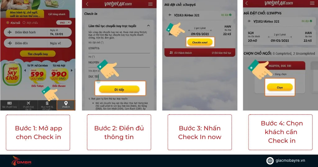 Mở app và tiến hành check in vé Vietjet theo các bước