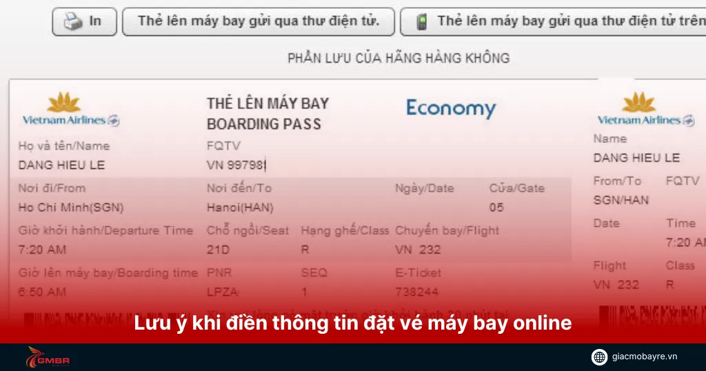 Lưu ý khi điền thông tin trên vé máy bay