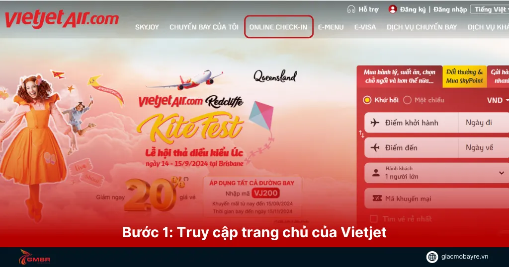 truy cập vào trang chủ Vietjet