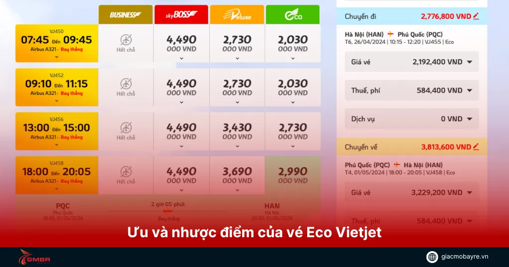 Ưu và nhược điểm của vé Eco Vietjet