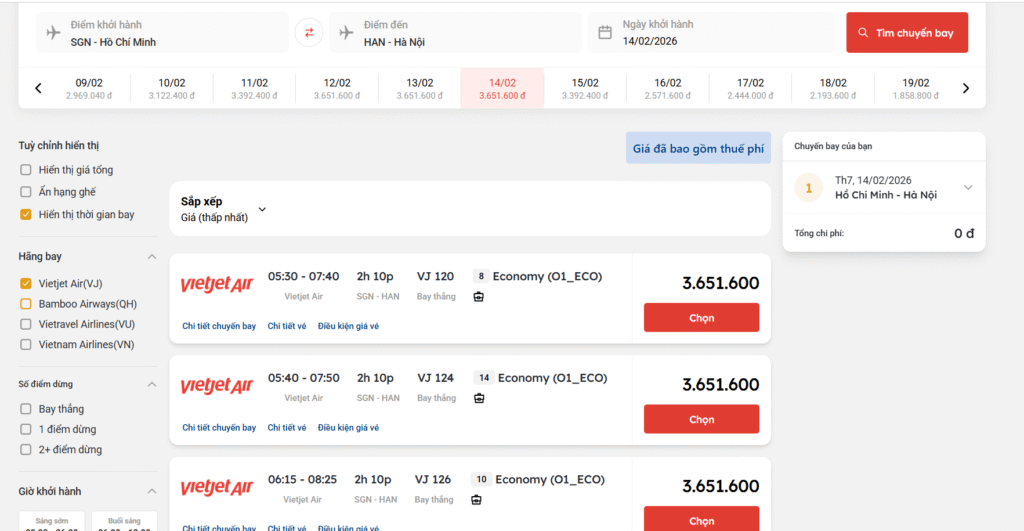 Vé máy bay ngày 27 tết: Giá vé Vietnam Airlines, Vietjet Air, Bambo Airways & Vietravel Airlines 2 Giá vé máy bay ngày 27 Tết của Vietjet Air chặng Hồ Chí Minh đi Hà Nội
