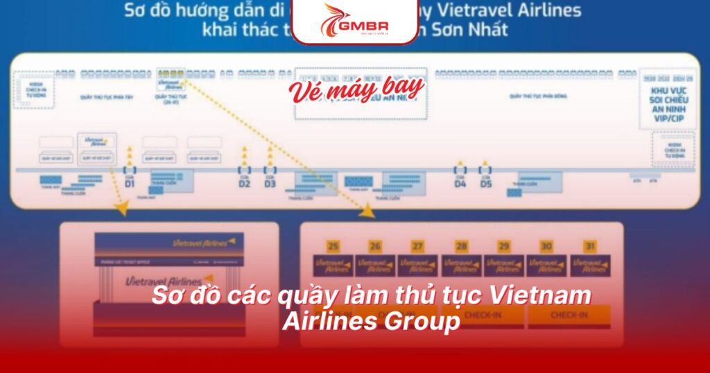 Nhà ga T3 cho hãng nào? Cập nhật thông tin & Lịch trình bay của các hãng hàng không 2 Sơ đồ các quầy làm thủ tục Vietnam Airlines Group
