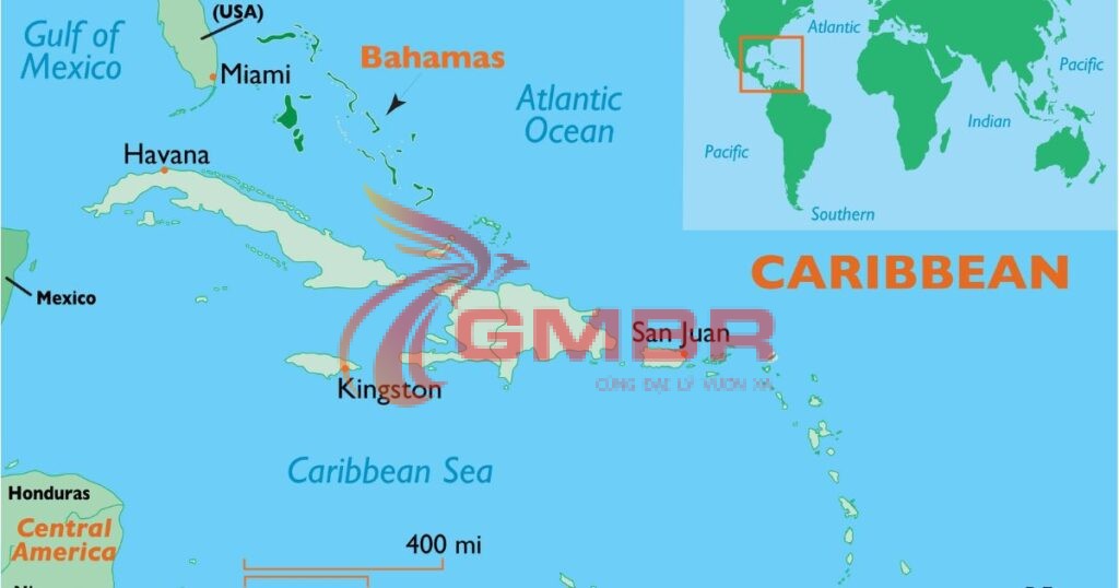 Du lịch Bahamas: Thời điểm du lịch, Địa điểm, Lịch trình du lịch & Hãng hàng không khai thác chuyến bay đến Bahamas 1 Vị trí địa lý Bahamas