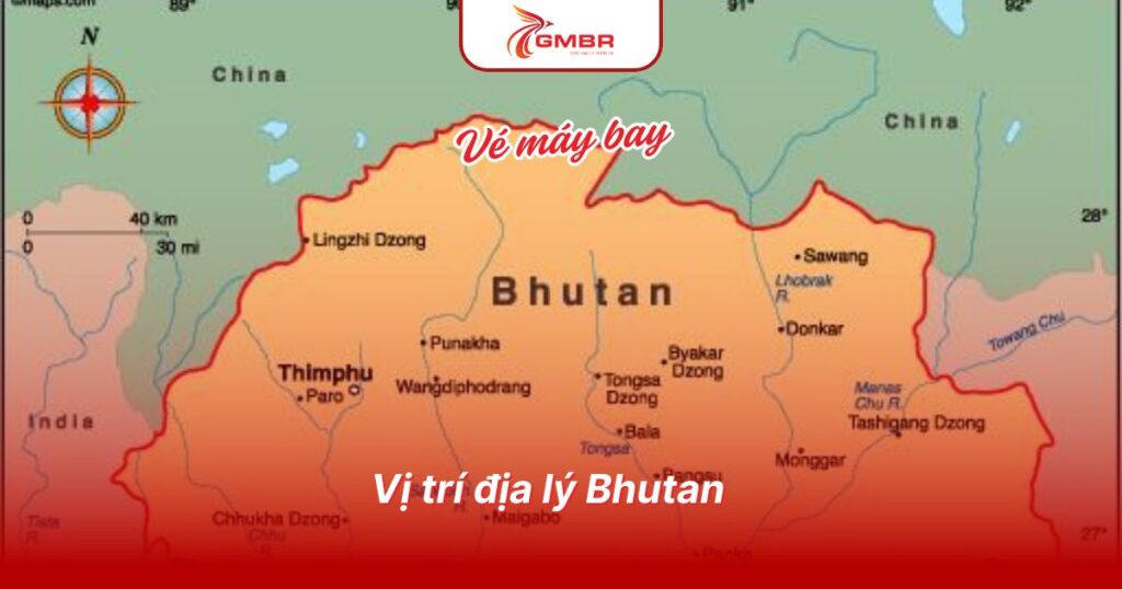 Du lịch Bhutan: Thời điểm du lịch, Địa điểm, Lịch trình du lịch & Hãng hàng không khai thác chuyến bay đến Bhutan 1 Vị trí địa lý Bhutan