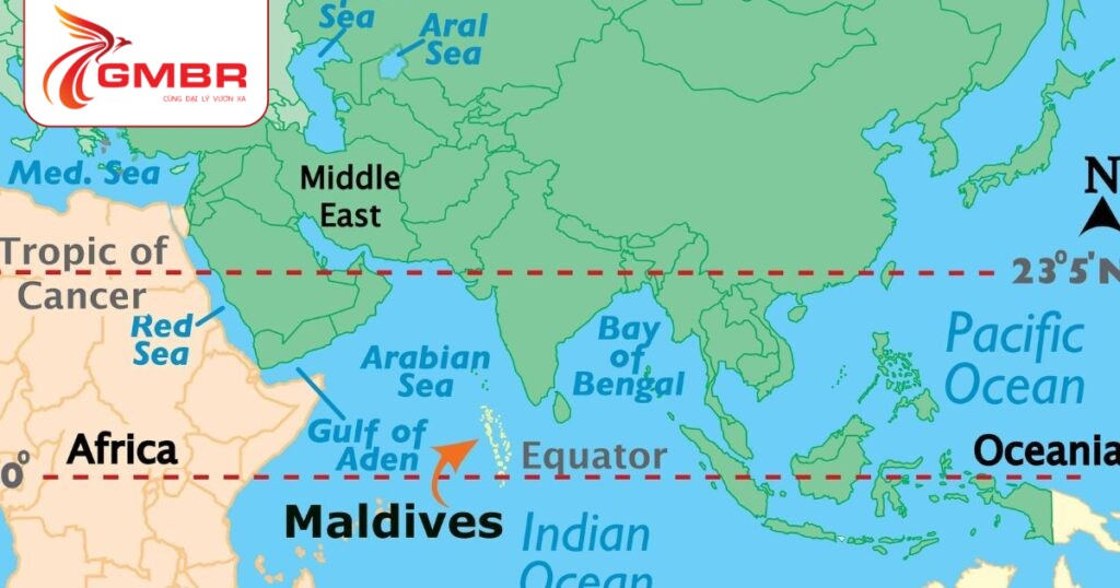 Du lịch Maldives: Địa điểm du lịch, Lịch trình du lịch & Hãng hàng không khai thác chuyến bay đến Maldives 1 Vị trí địa lý Maldives