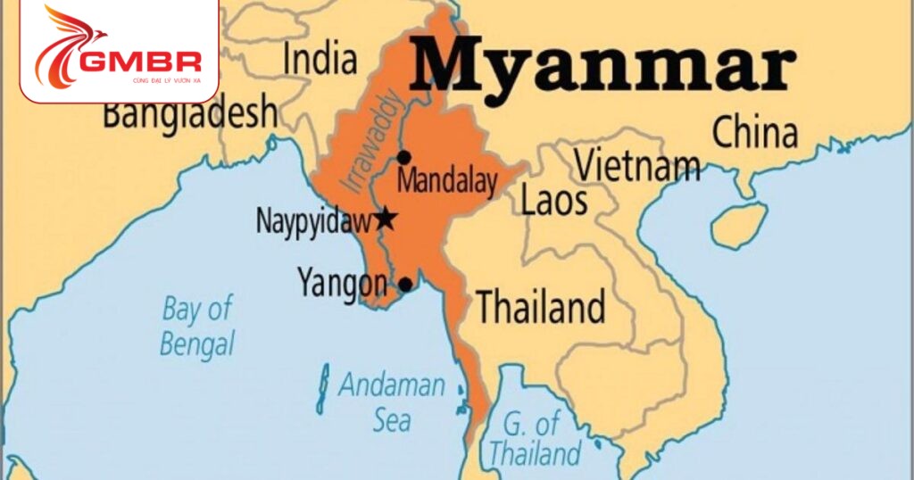 Du lịch Myanmar: Thời điểm du lịch, Địa điểm, Lịch trình du lịch & Hãng hàng không khai thác chuyến bay đến Myanmar 1 Vị trí địa lý Myanmar
