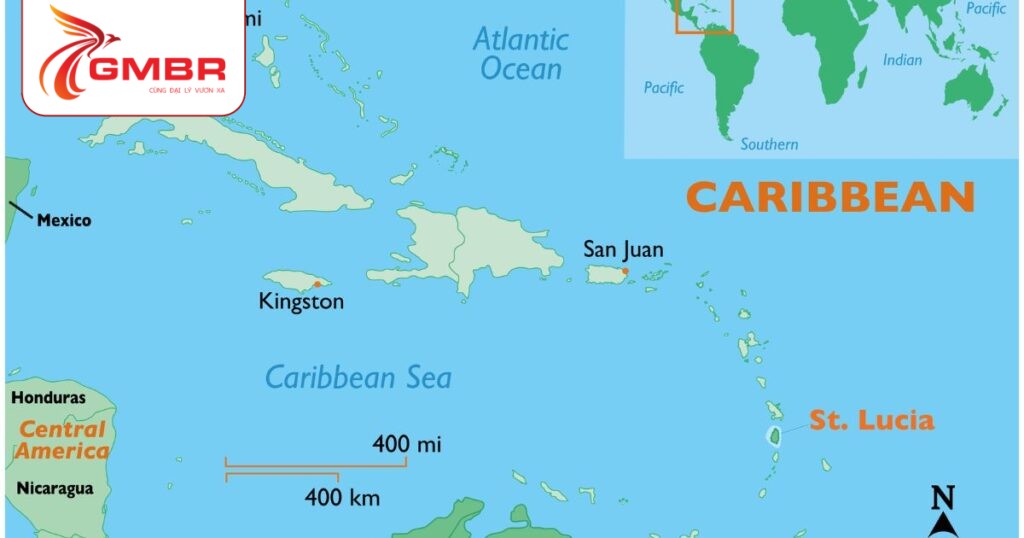 Du lịch Saint Lucia: Địa điểm du lịch, Lịch trình du lịch & Hãng hàng không khai thác chuyến bay đến Saint Lucia 1 Vị trí địa lý Saint Lucia